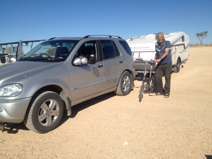 John preparing to ride down to Lake Hart