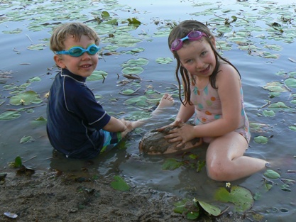 Hugh and Sophia in the lagoon